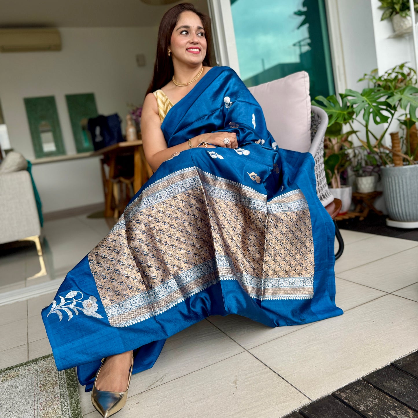 Neelaya: Blue Banarasi Katan Silk Saree