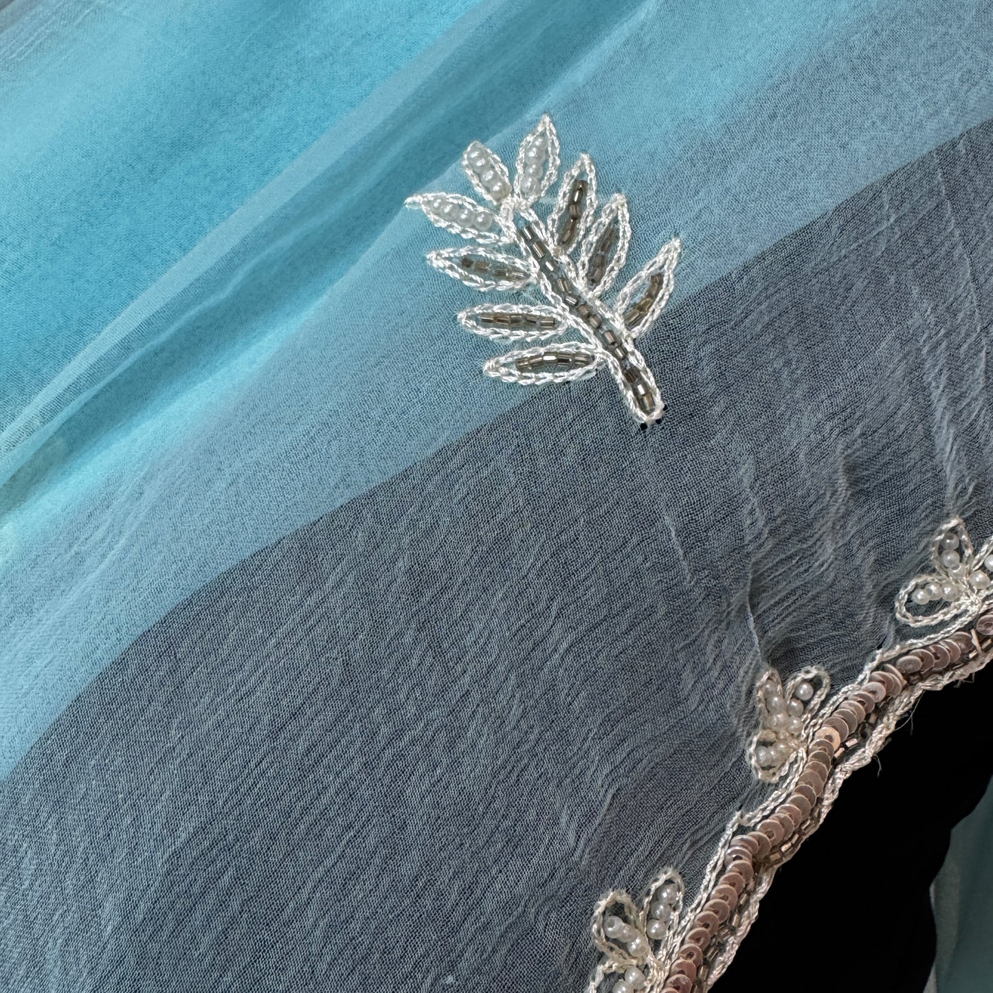Blue Chiffon Saree with Sequins