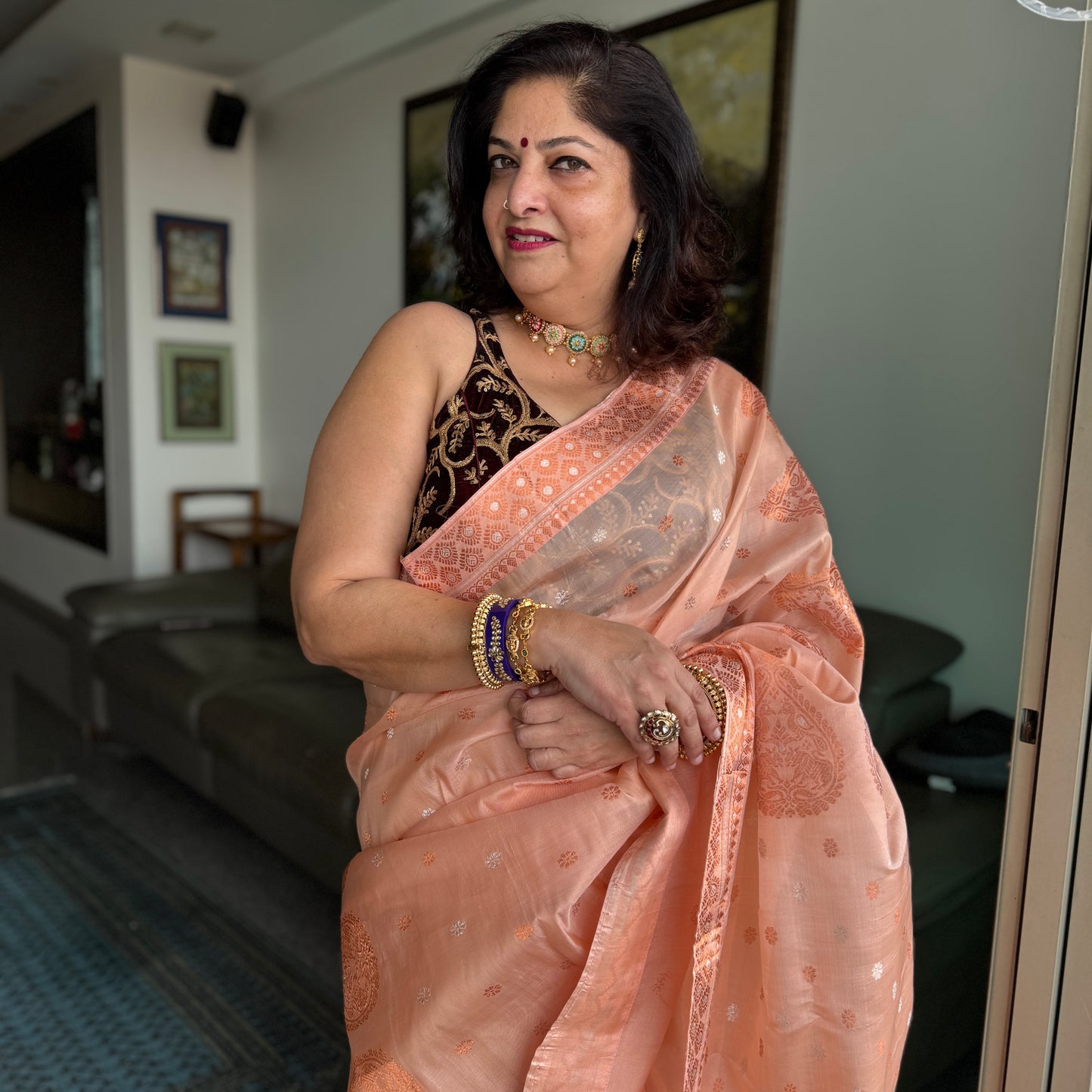 Peach Kesapat Silk Saree