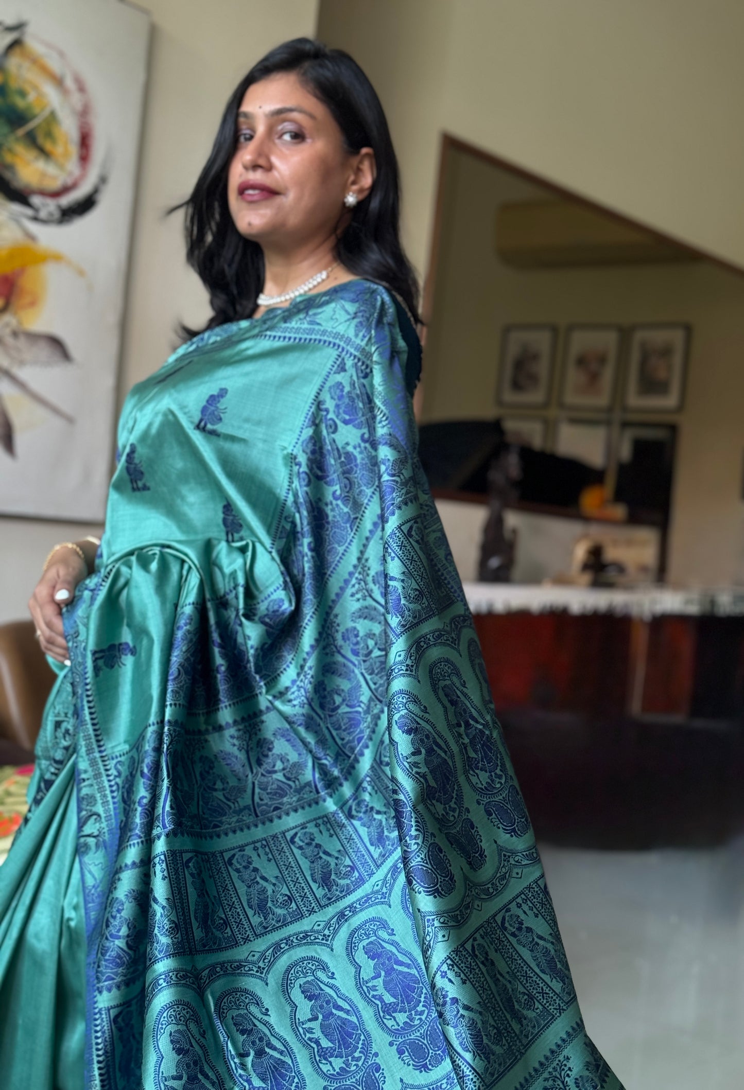 Amrita: Green Handwoven Katan Silk Baluchari Saree