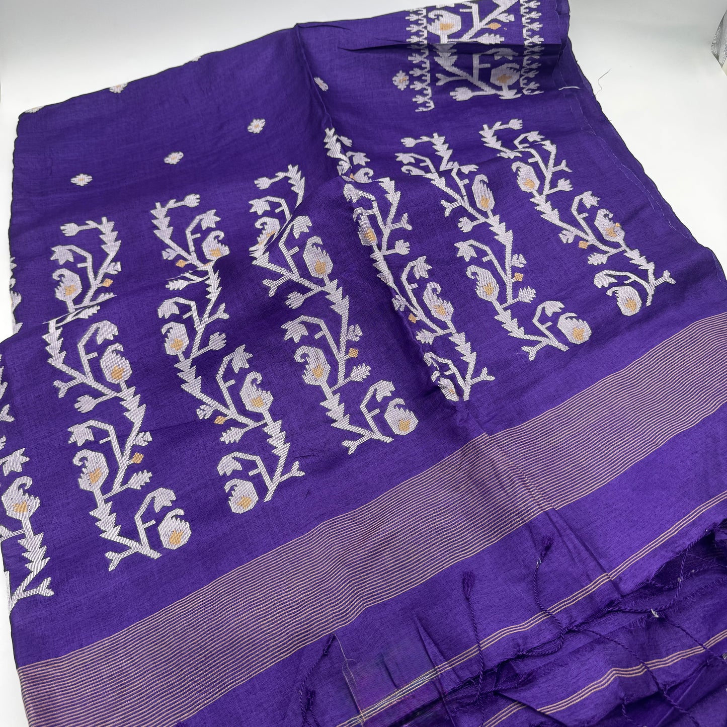 Amethyst: Purple Tussar Silk Jamdani Saree