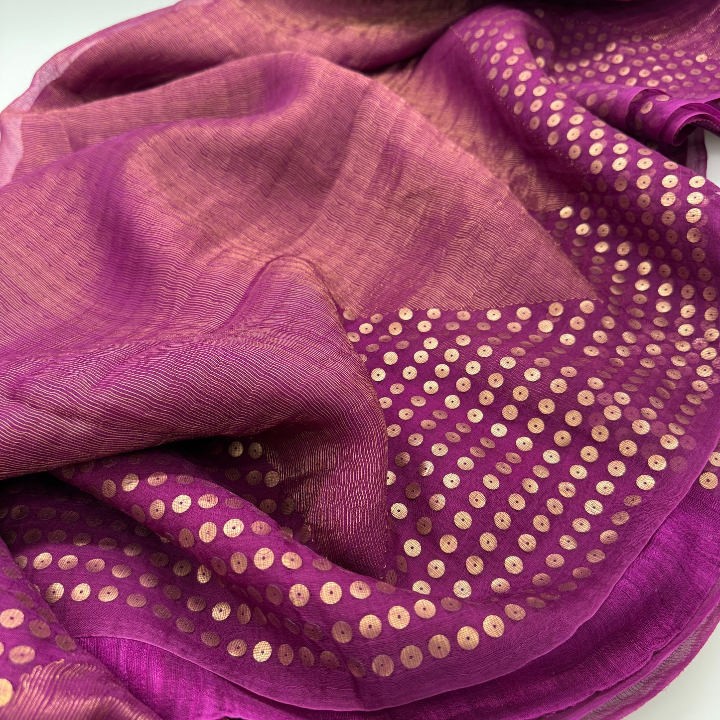 Lavanya: Purple Handwoven Crushed Tissue Saree with Sequins
