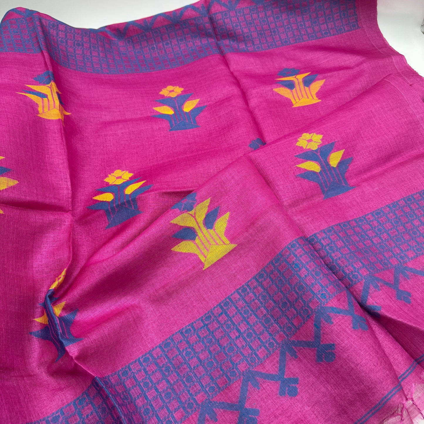 Ava: Pink Handwoven Tussar Silk Jamdani Saree