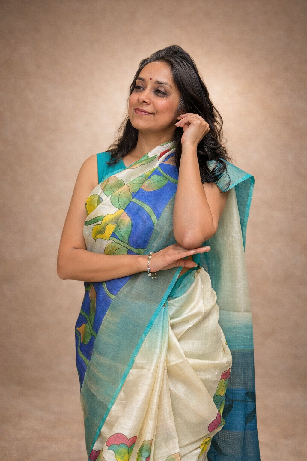 Handpainted Tussar Silk Saree