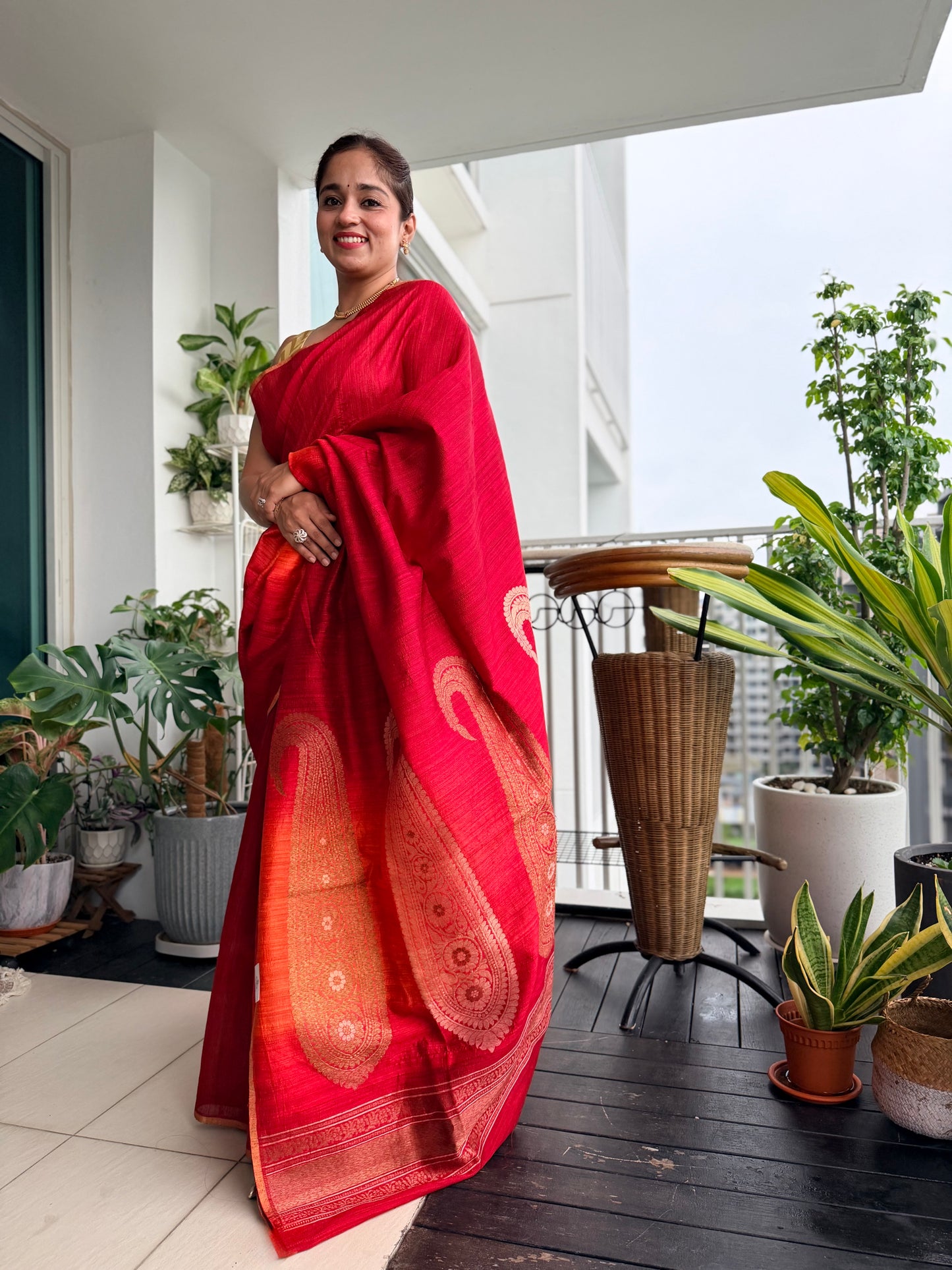 Ember: Red Raw Silk Banarasi Saree with Ombré Shading