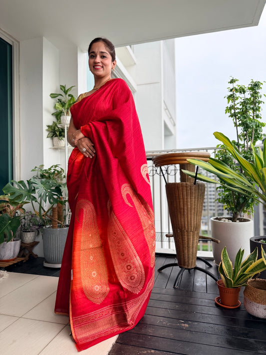 Ember: Red Raw Silk Banarasi Saree with Ombré Shading