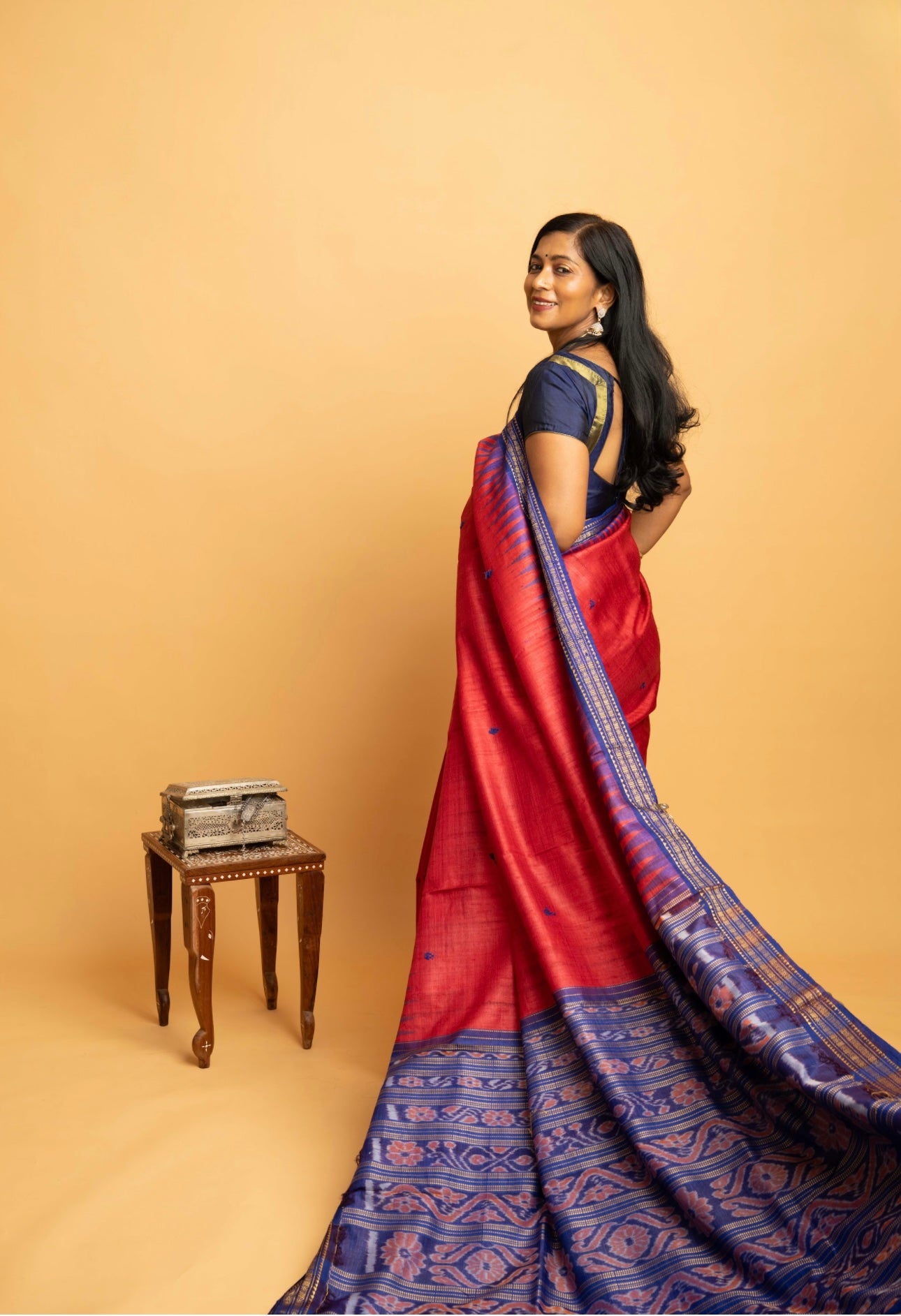Aarohi: Red Sambalpuri Ikkat Tussar Silk Saree