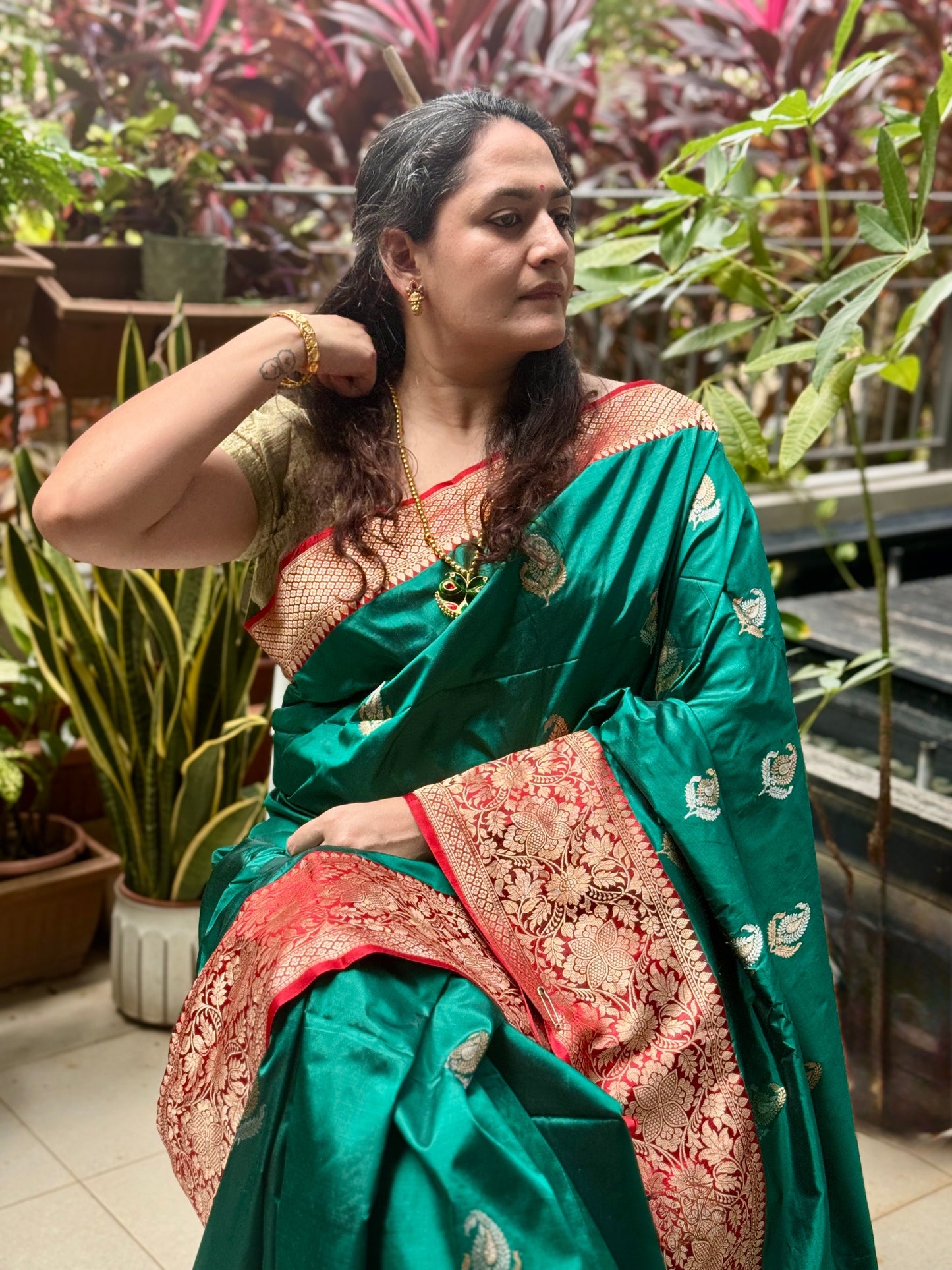 Dhriti: Green Handwoven Banarasi Silk Saree