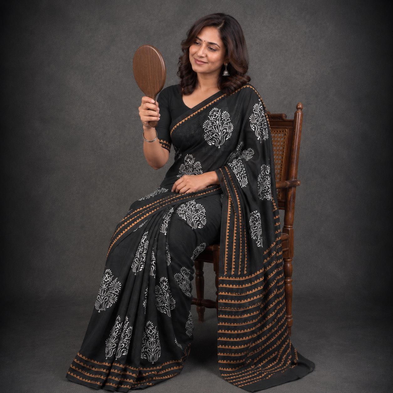 Ruhani: Black Cotton Sanganeri Block Print Saree