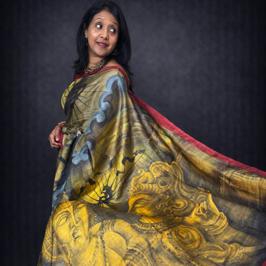 Tanjore: Handpainted Tussar Silk Saree