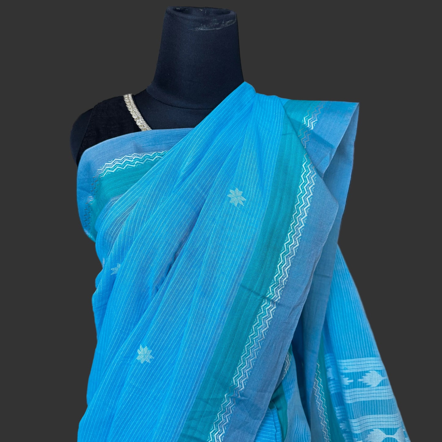 Indrani: Blue Cotton Handloom Jamdani Saree