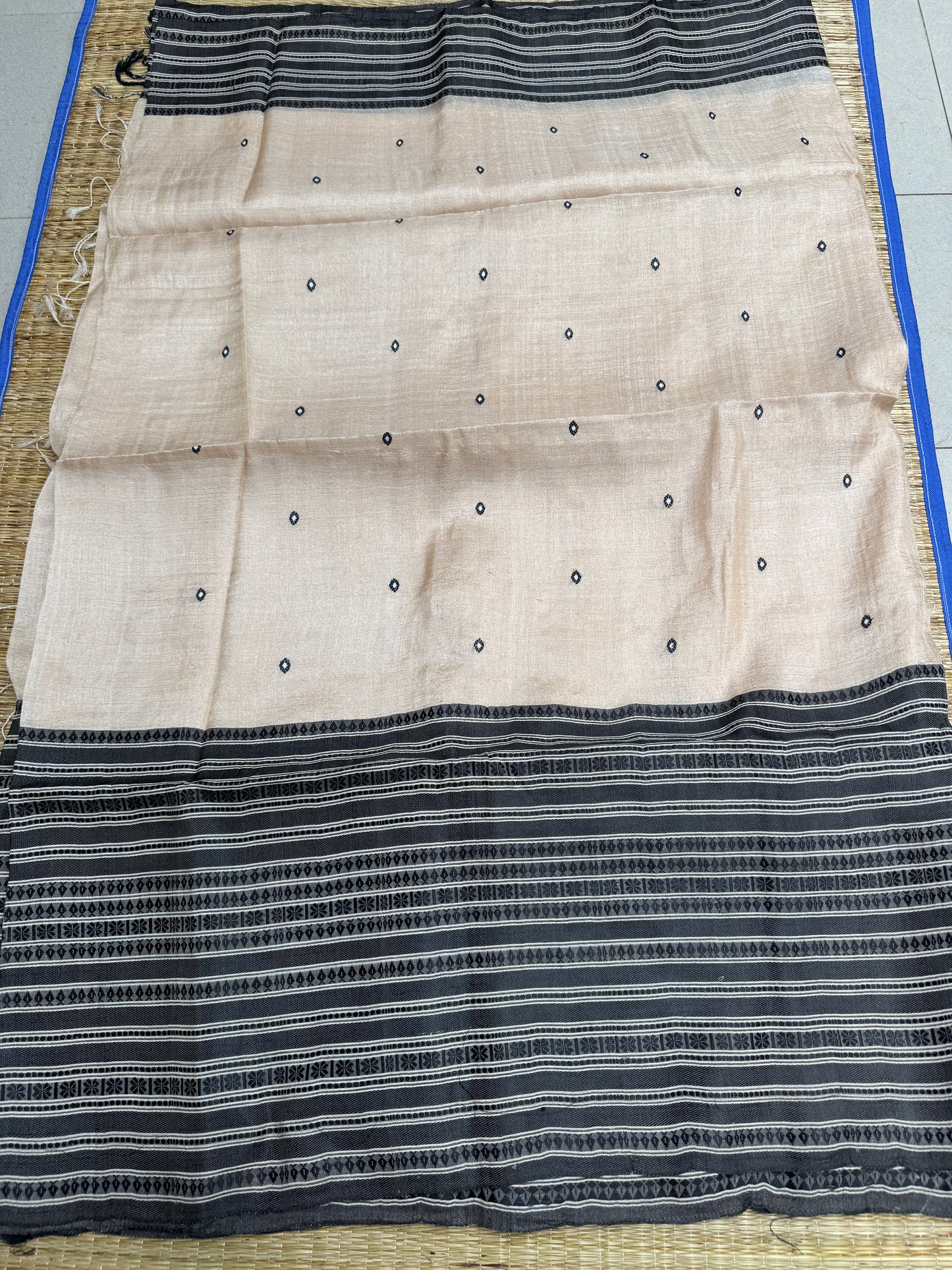Obsidian: Beige & Black Tussar Silk Saree