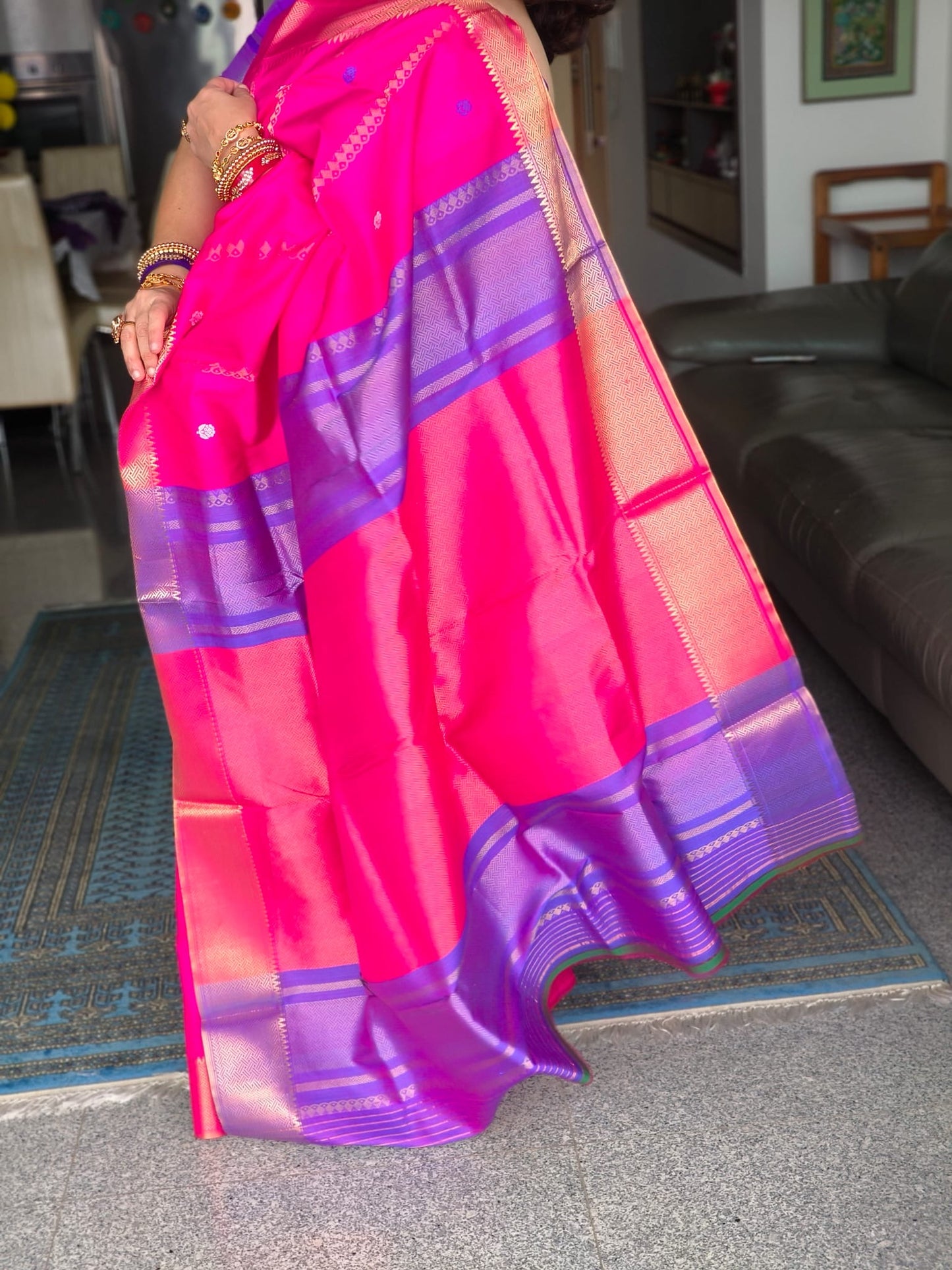 Veda: Pink Handwoven Pattu Silk Saree