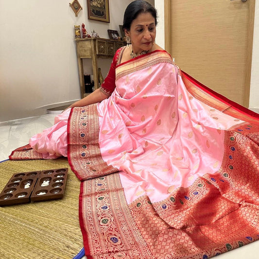 Rupali: Pink Handwoven Banarasi Katan Silk Saree
