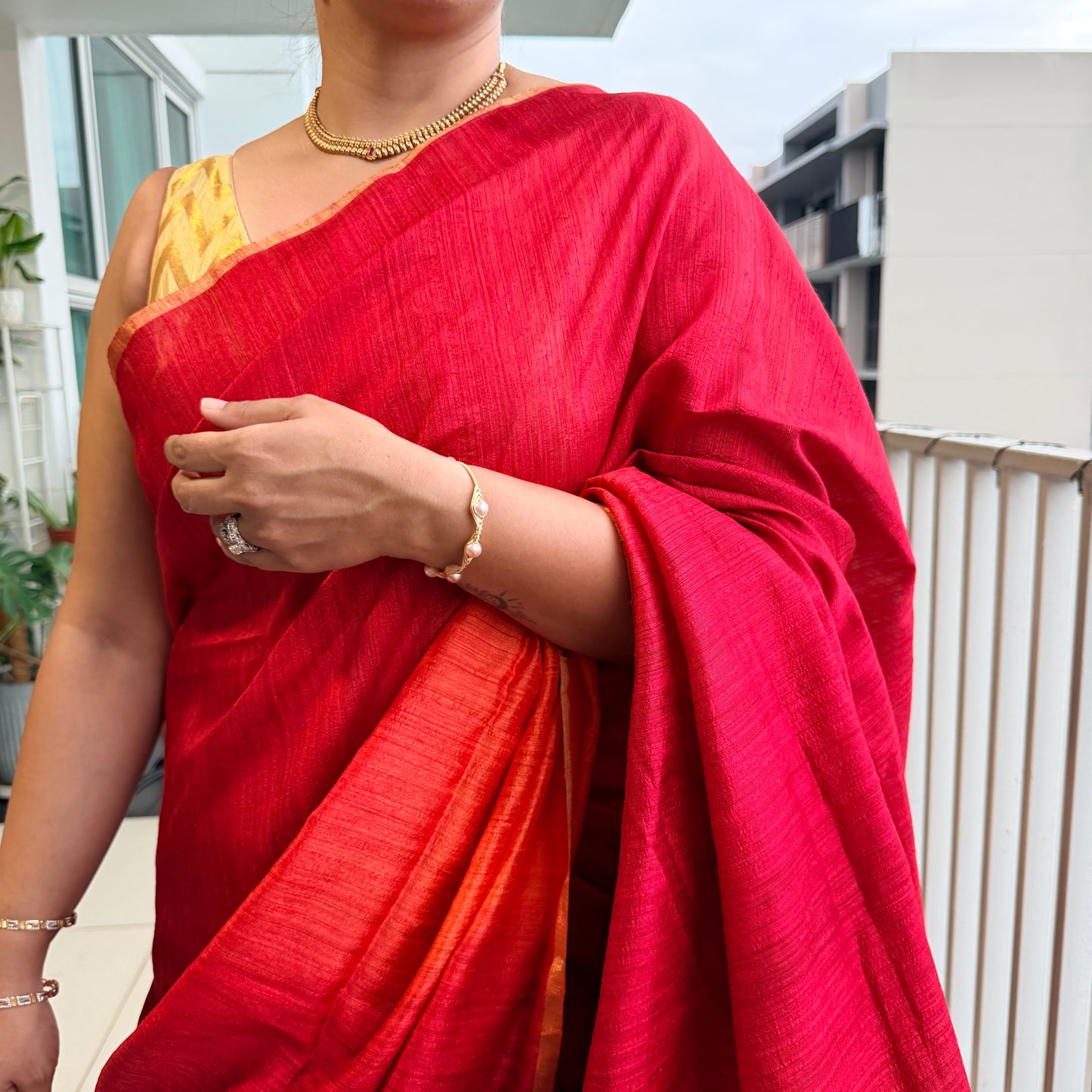 Ember: Red Raw Silk Banarasi Saree with Ombré Shading
