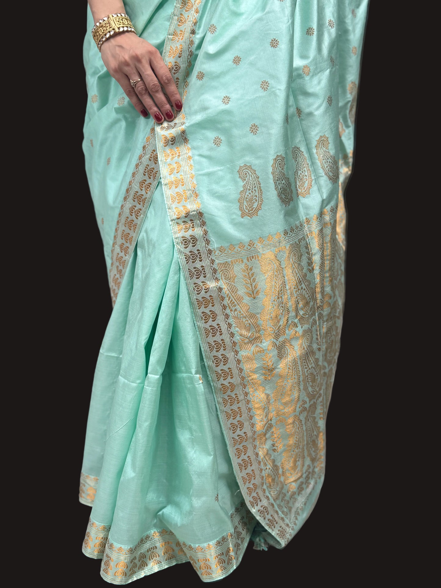 Lekha: Mint Green Handwoven Assam Paat Silk Saree
