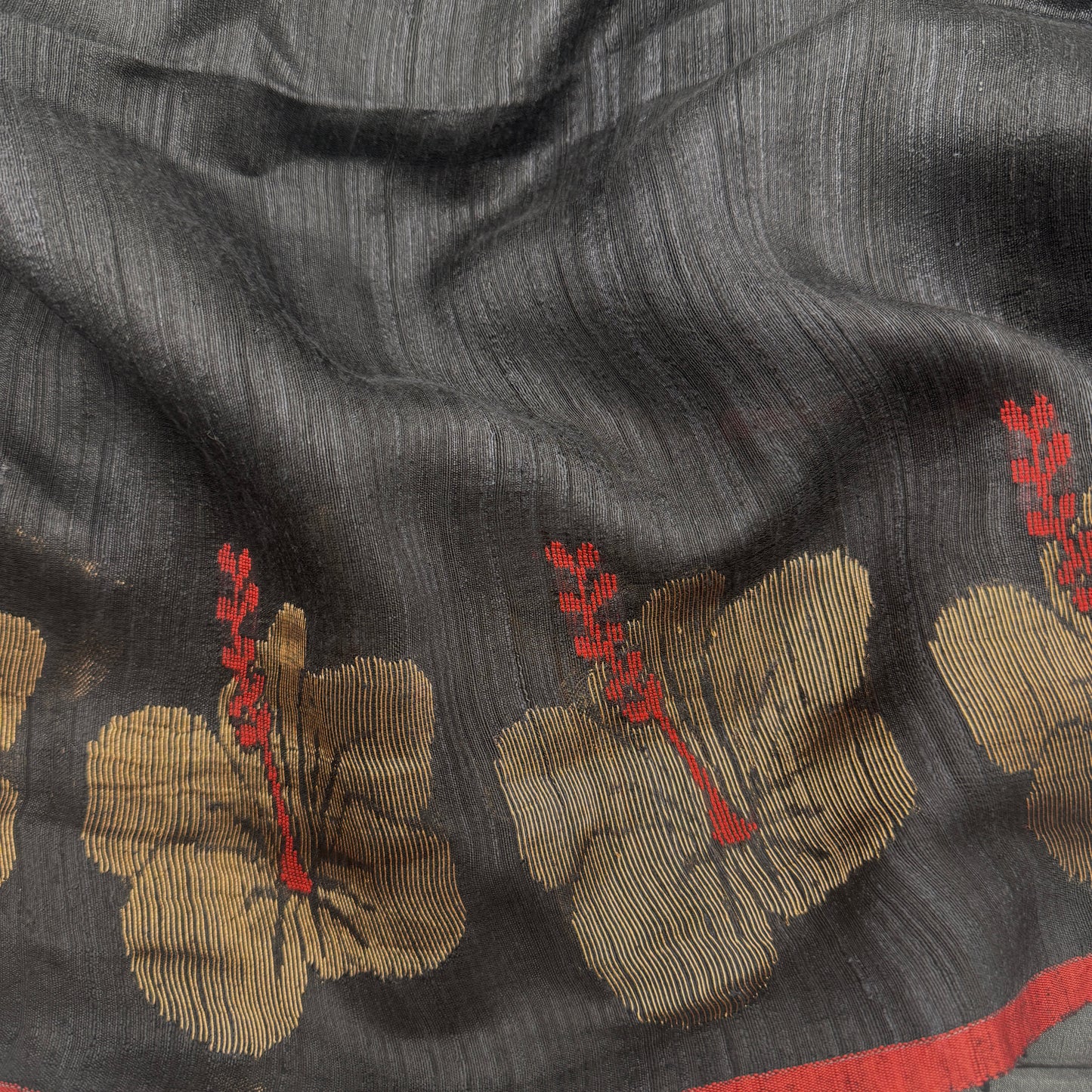 Nightbloom: Black Matka Silk Saree with Translucent Muslin Pallu