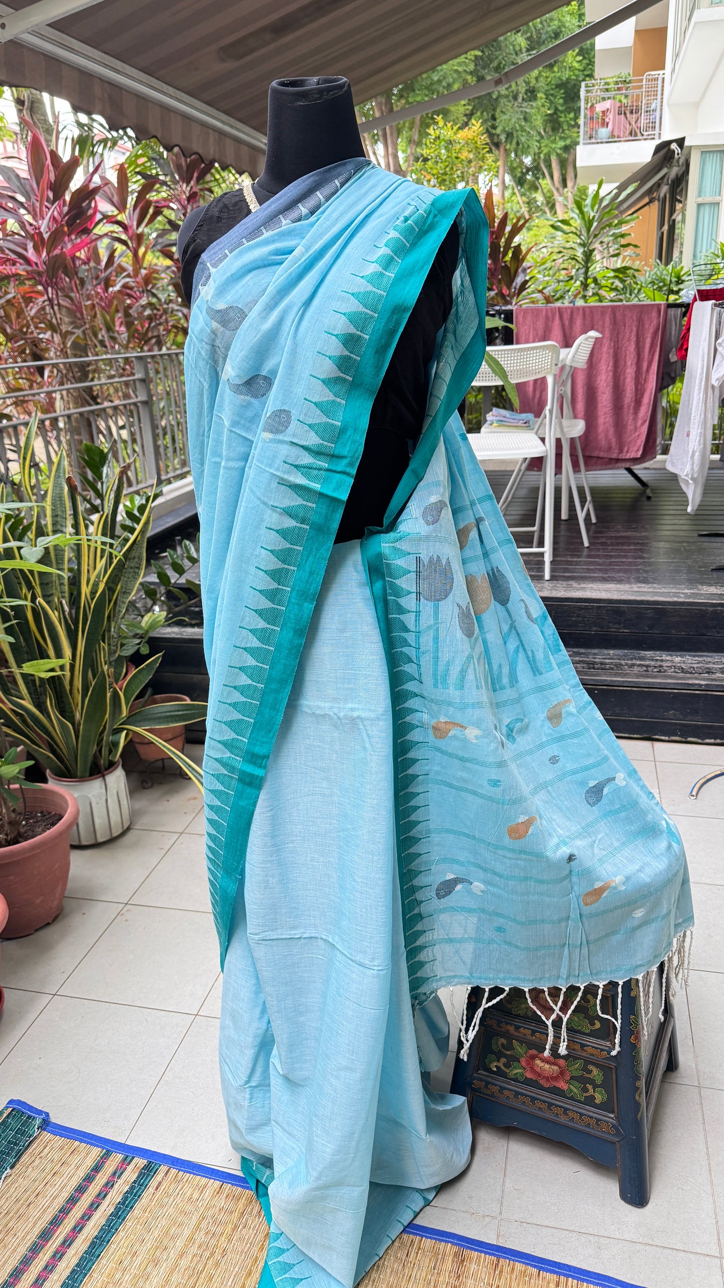 Thoibi: Blue Manipuri Handloom Cotton Saree