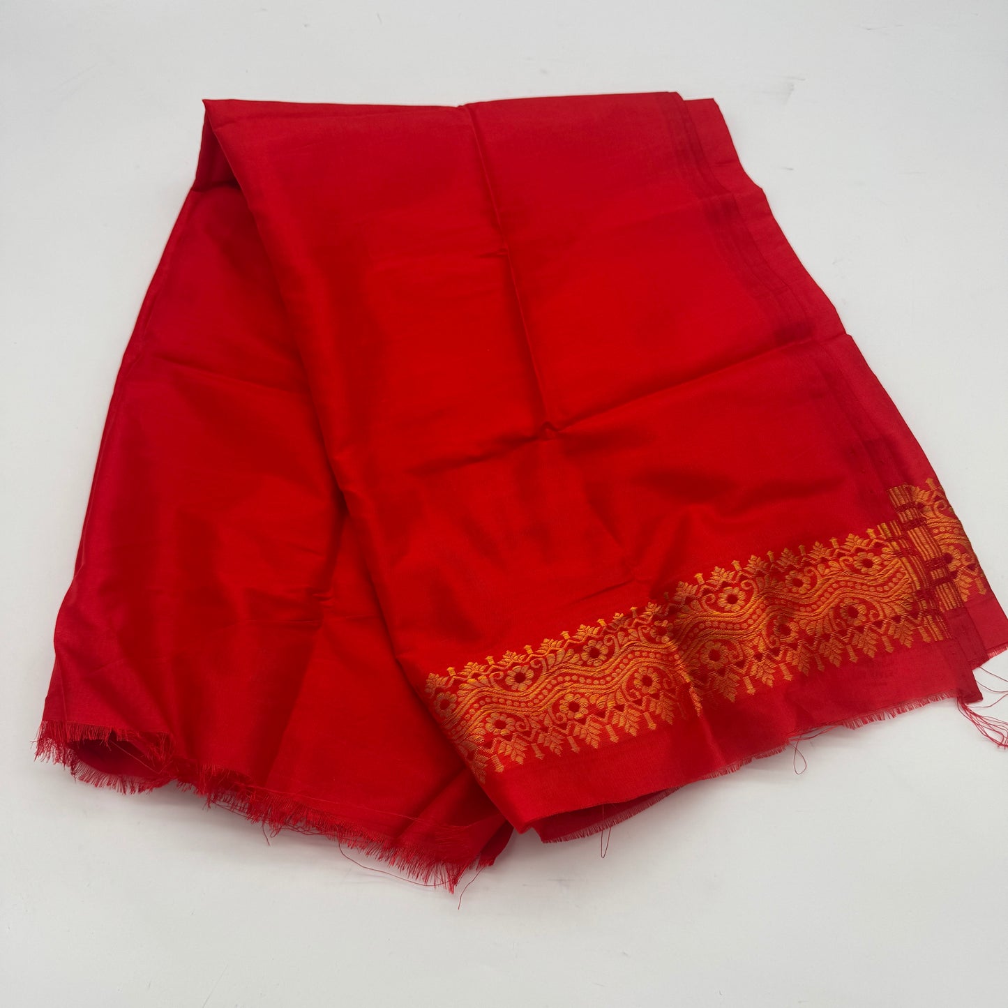 Jahnobi: Red Paat-Silk Sari with Gold Zari-work