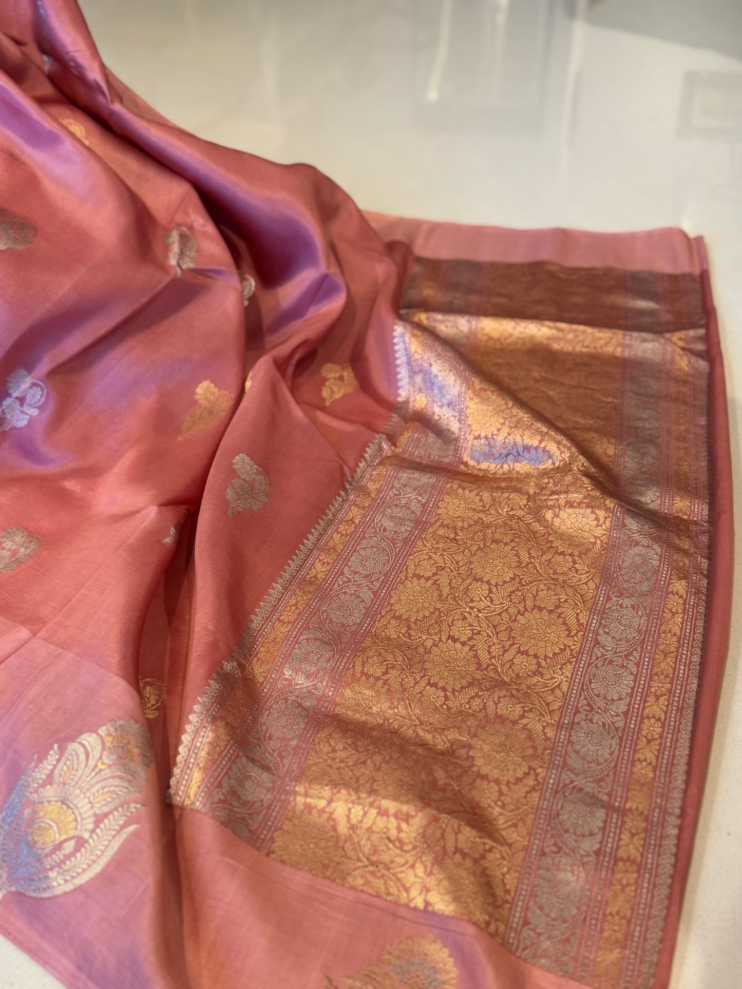 Gulnaar Blush: Pink Banarasi Katan Silk Saree