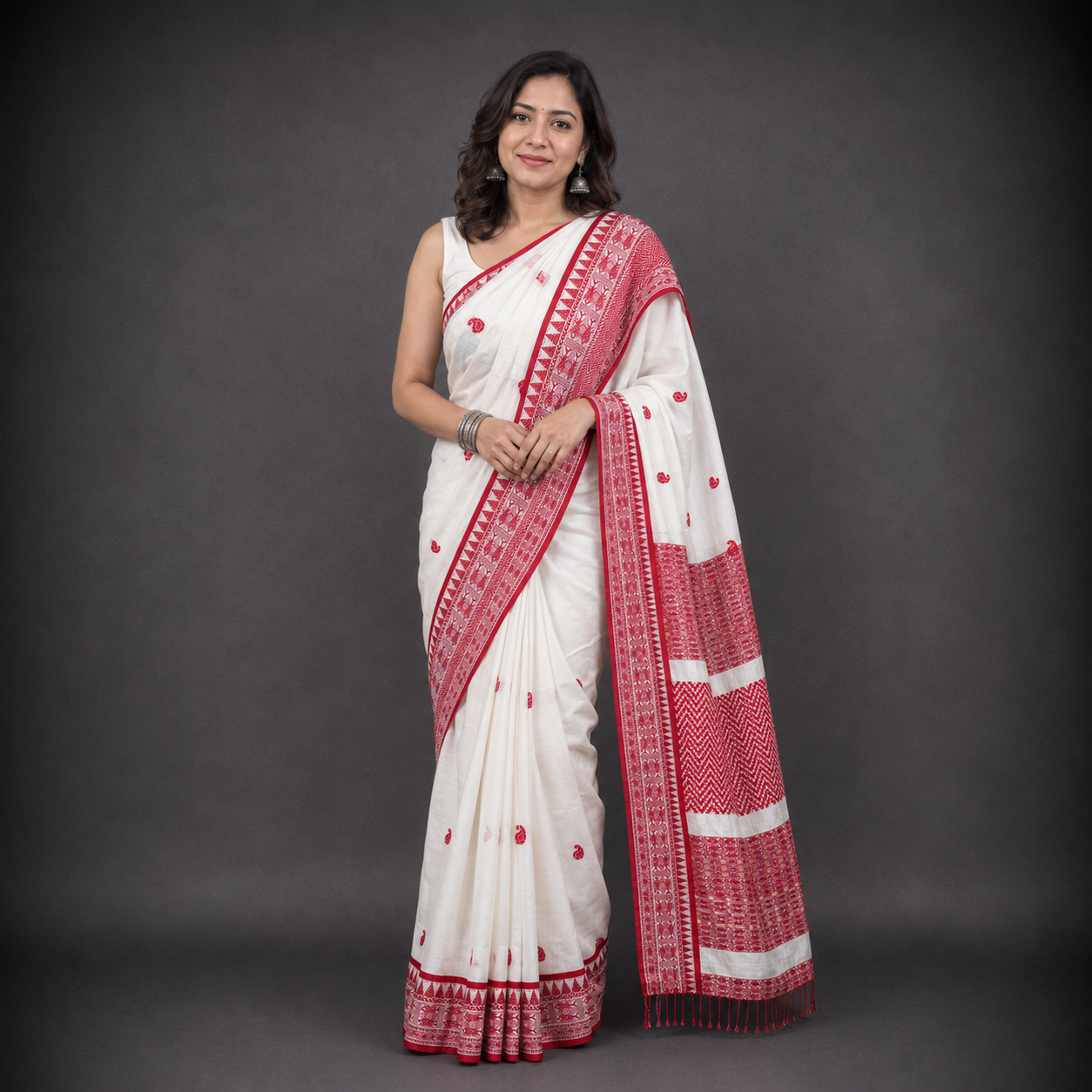Shvetambara: White & Red Handloom Cotton Saree