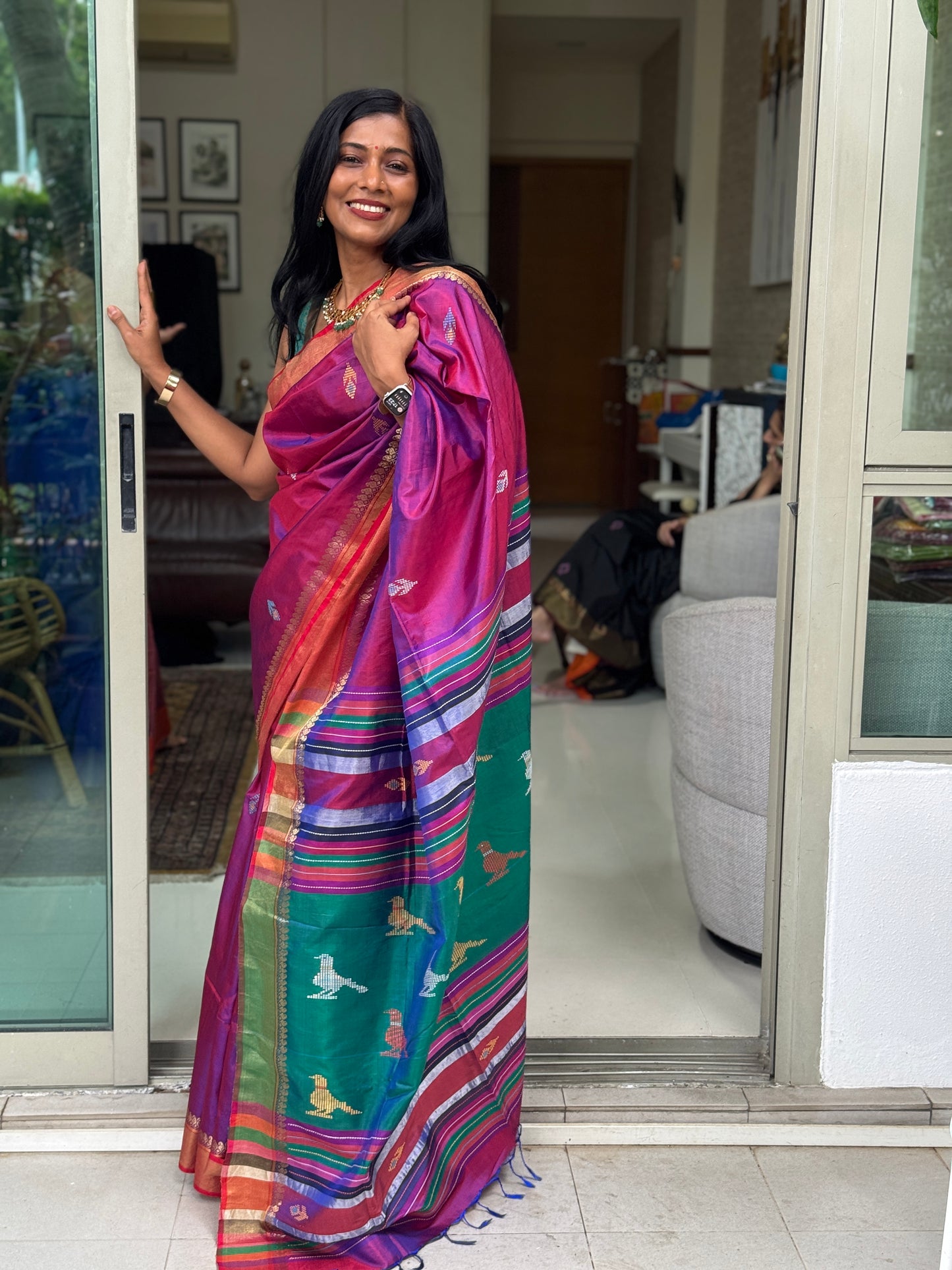 Anusha: Purple Handwoven Katan Silk Saree