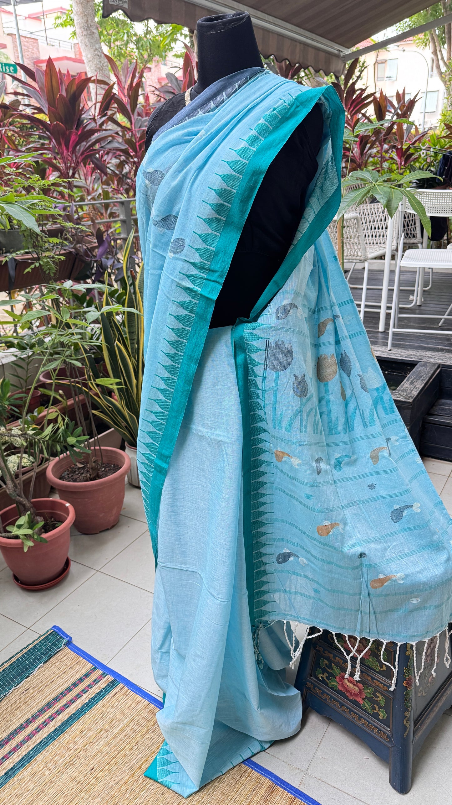 Thoibi: Blue Manipuri Handloom Cotton Saree