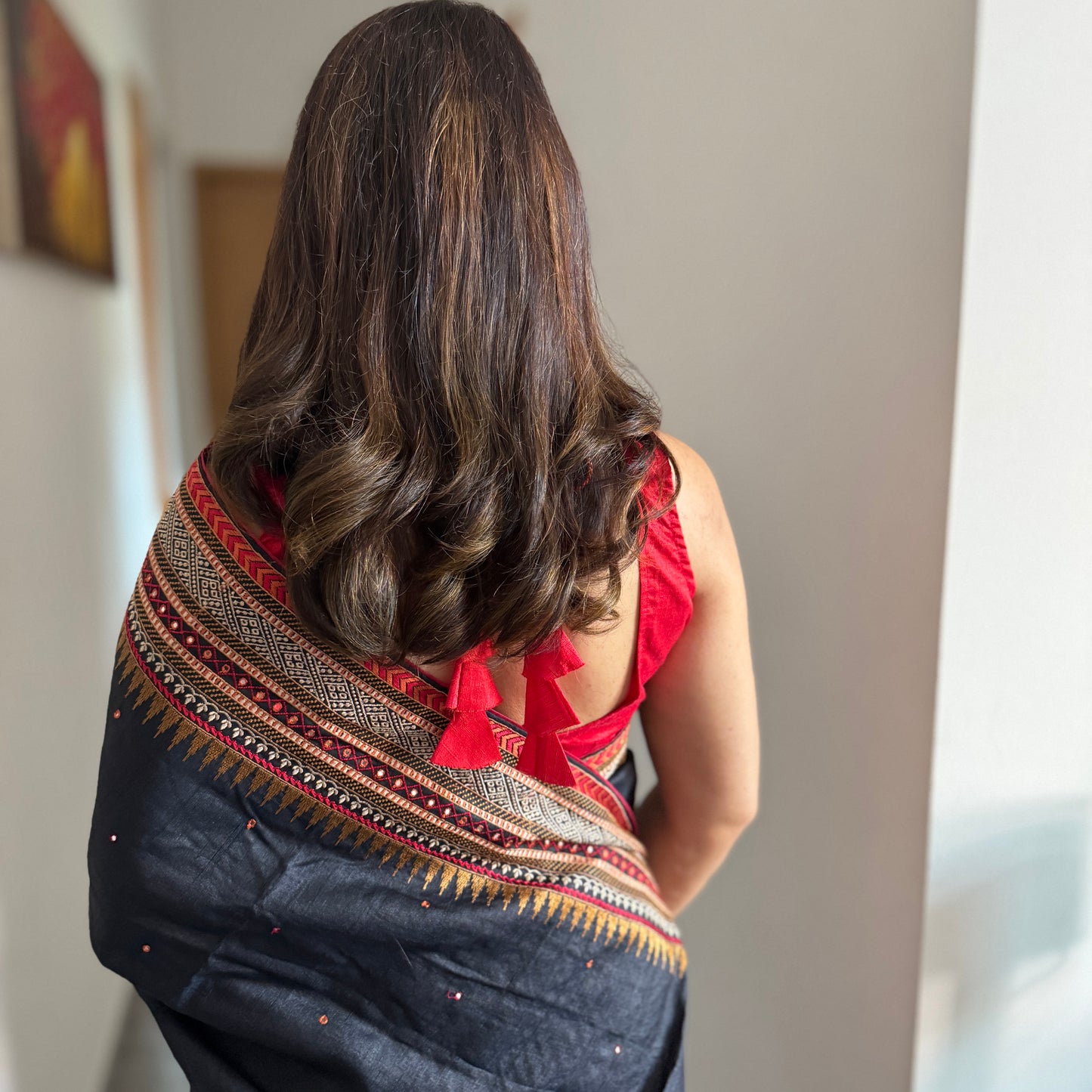 Neeraja: Black Embroidered Tussar Silk Saree