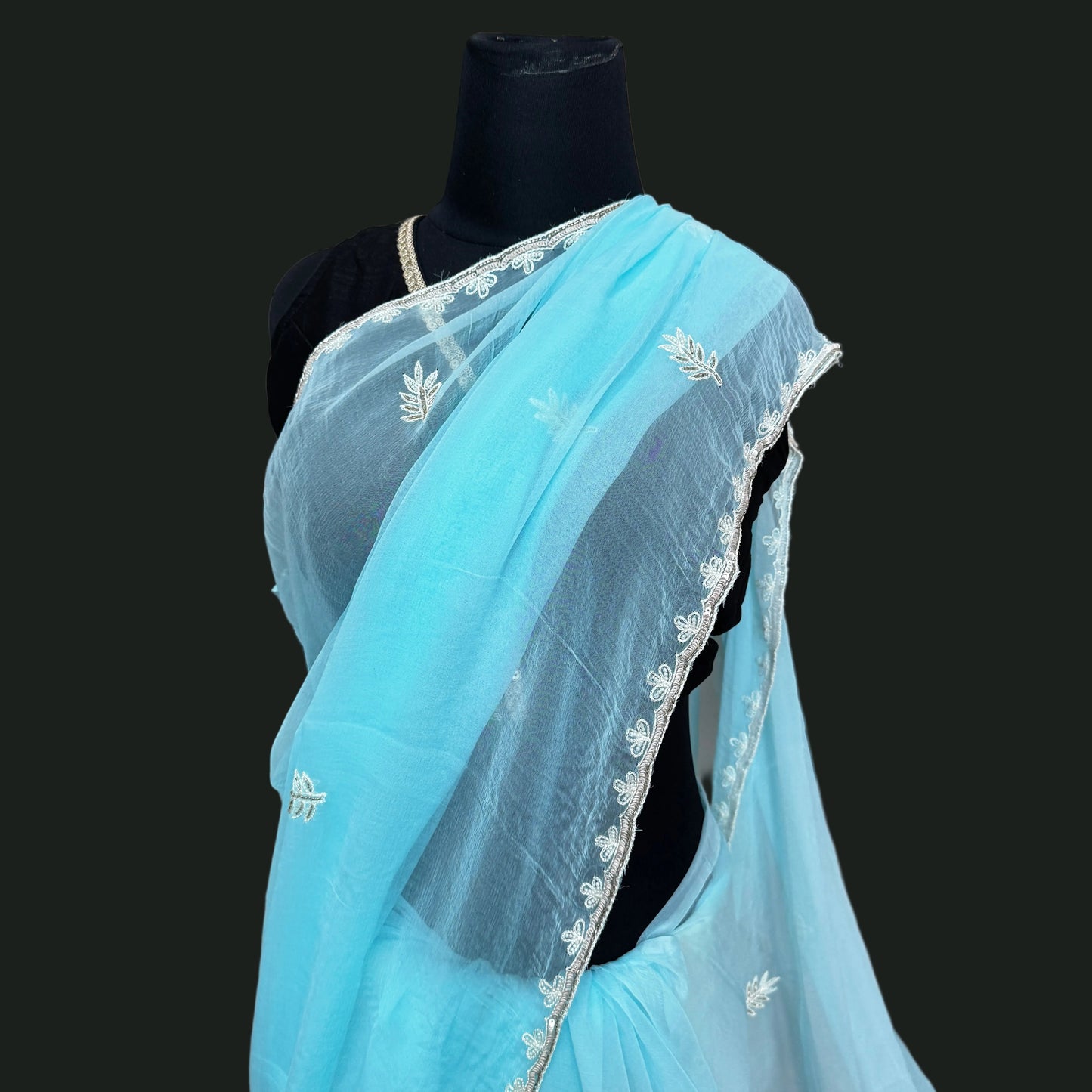 Blue Chiffon Saree with Sequins
