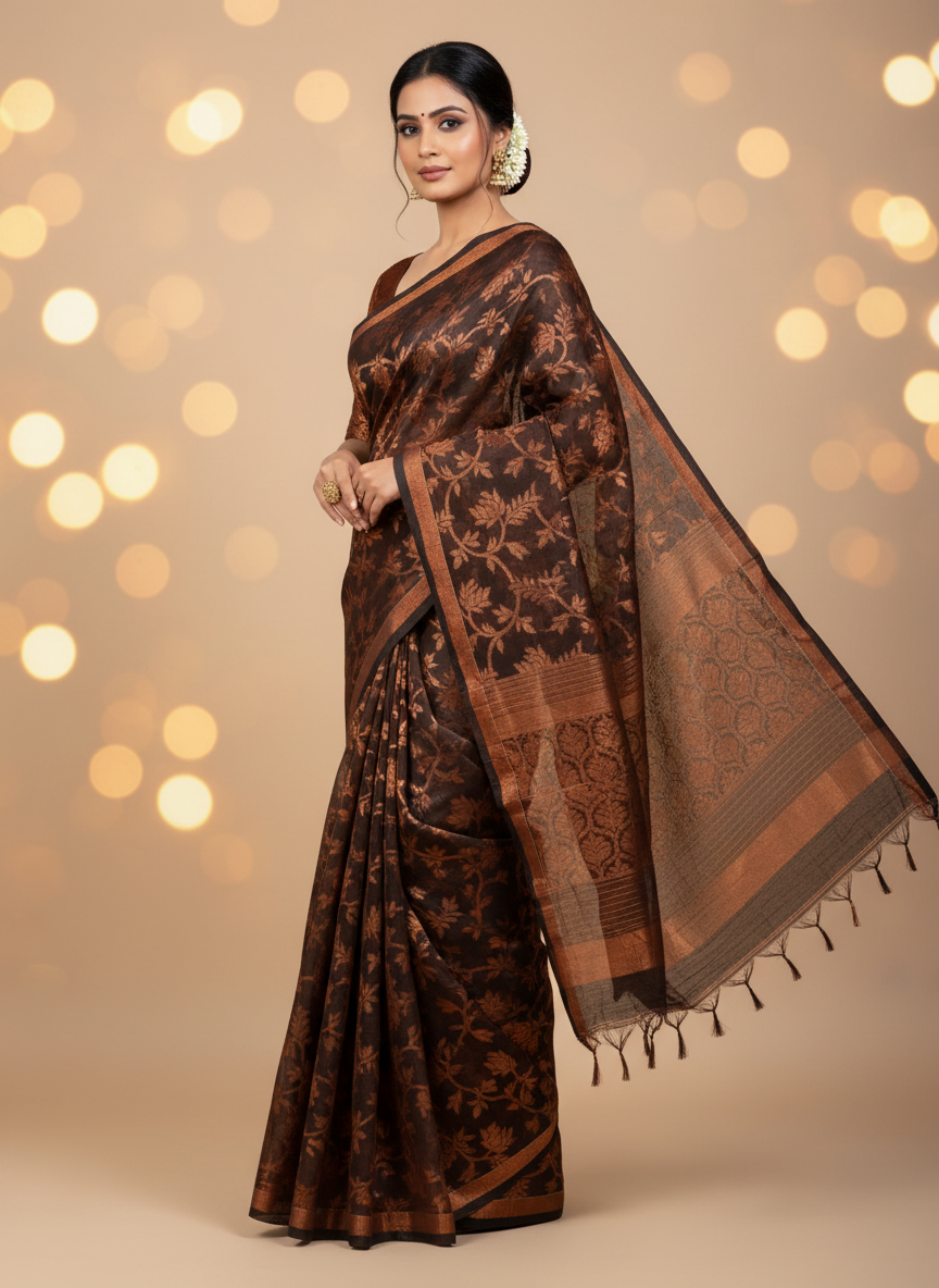 Kashmira: Black and Copper Silk-Cotton Saree