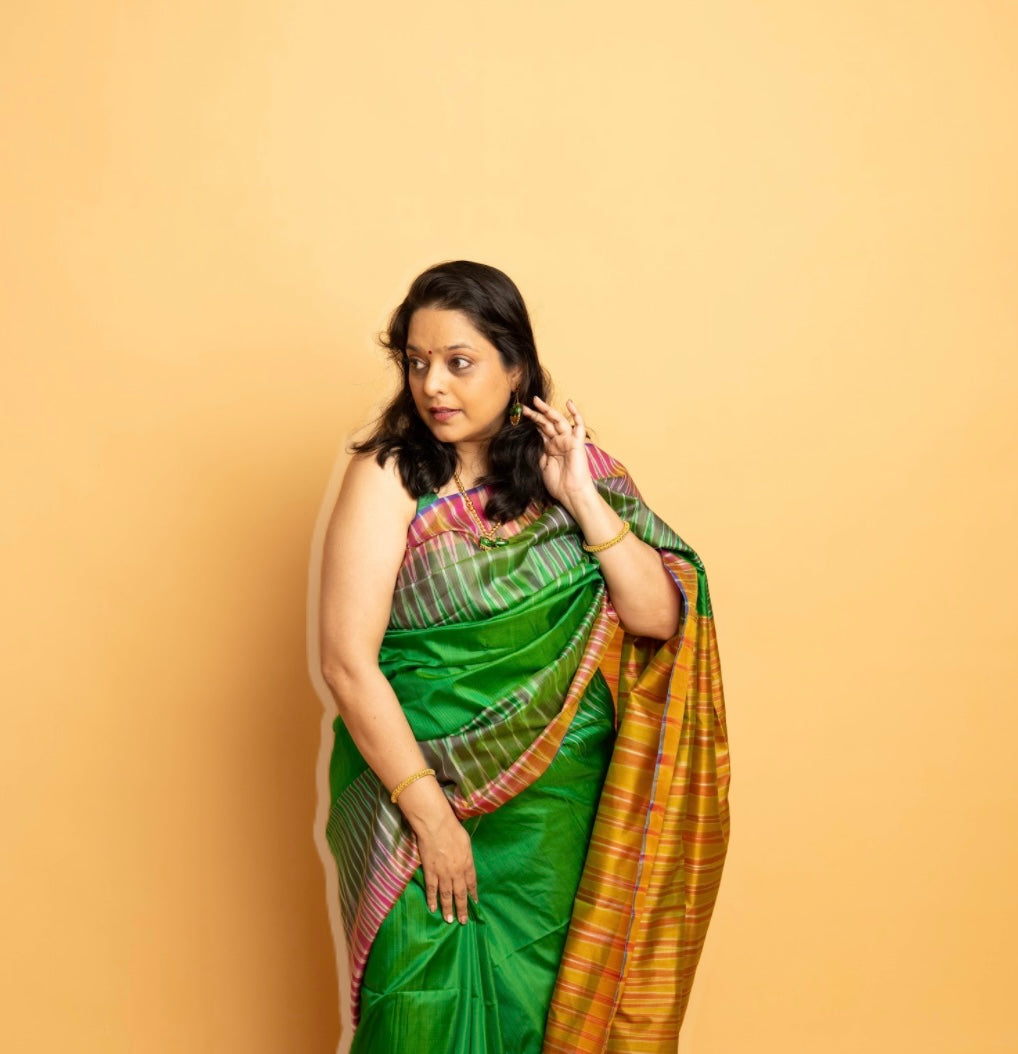 Aranya: Green Sambalpuri Ikkat Silk Saree