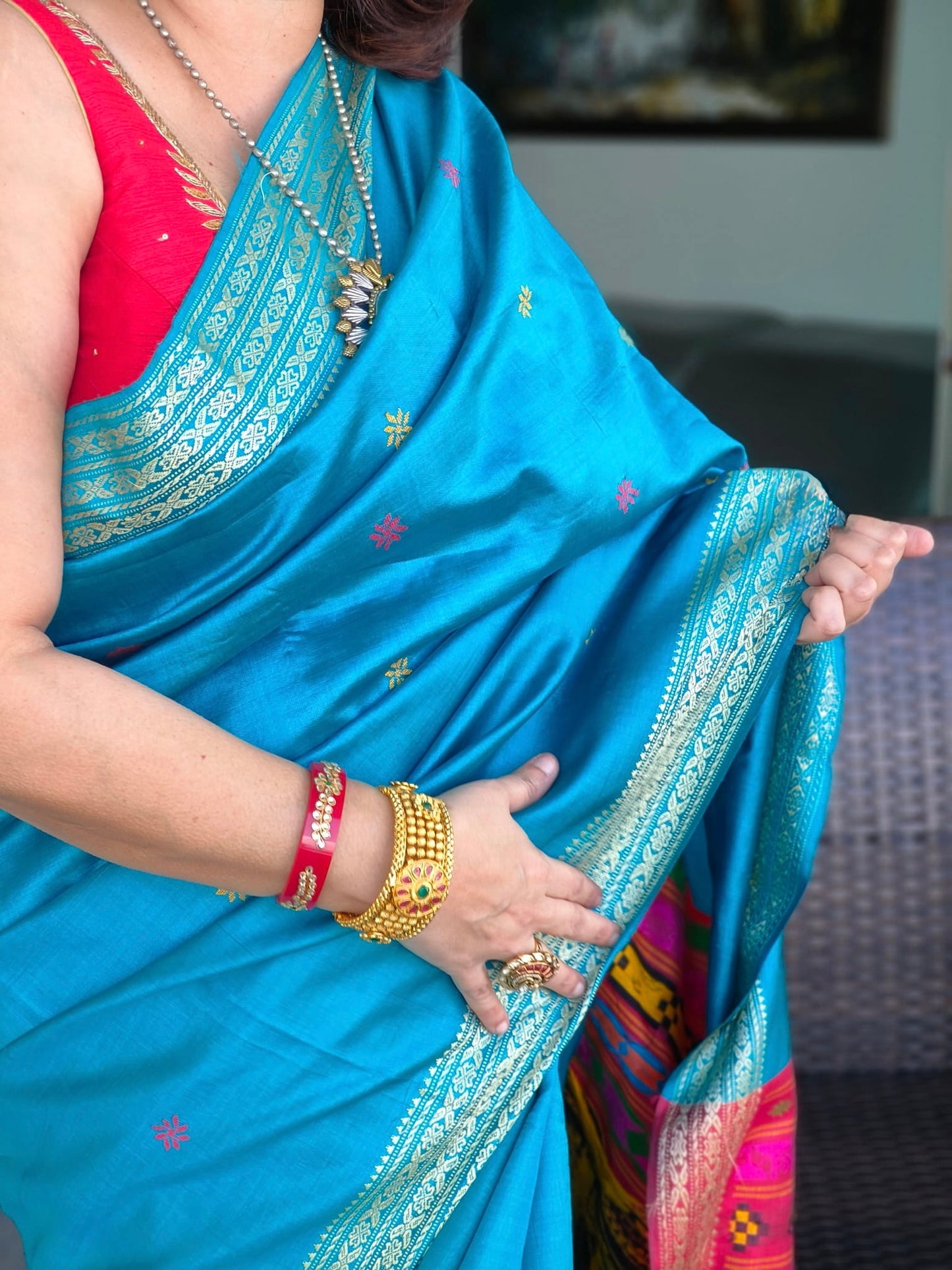 Juhi: Blue Dolabedi Handwoven Pure Silk Saree