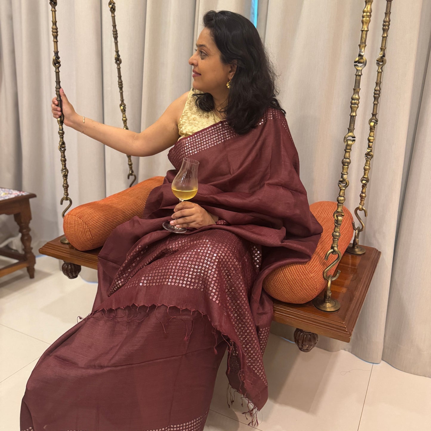 Keya: Brown Tussar Silk Saree with Sequins