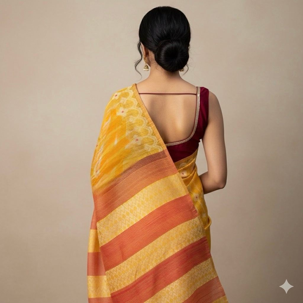 Alaka: Yellow Handwoven Matka Silk Jamdani Saree