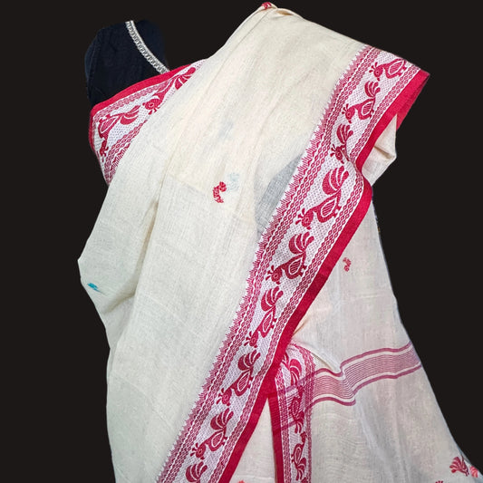 Kasturi: Cream Cotton Bengal Handloom Saree