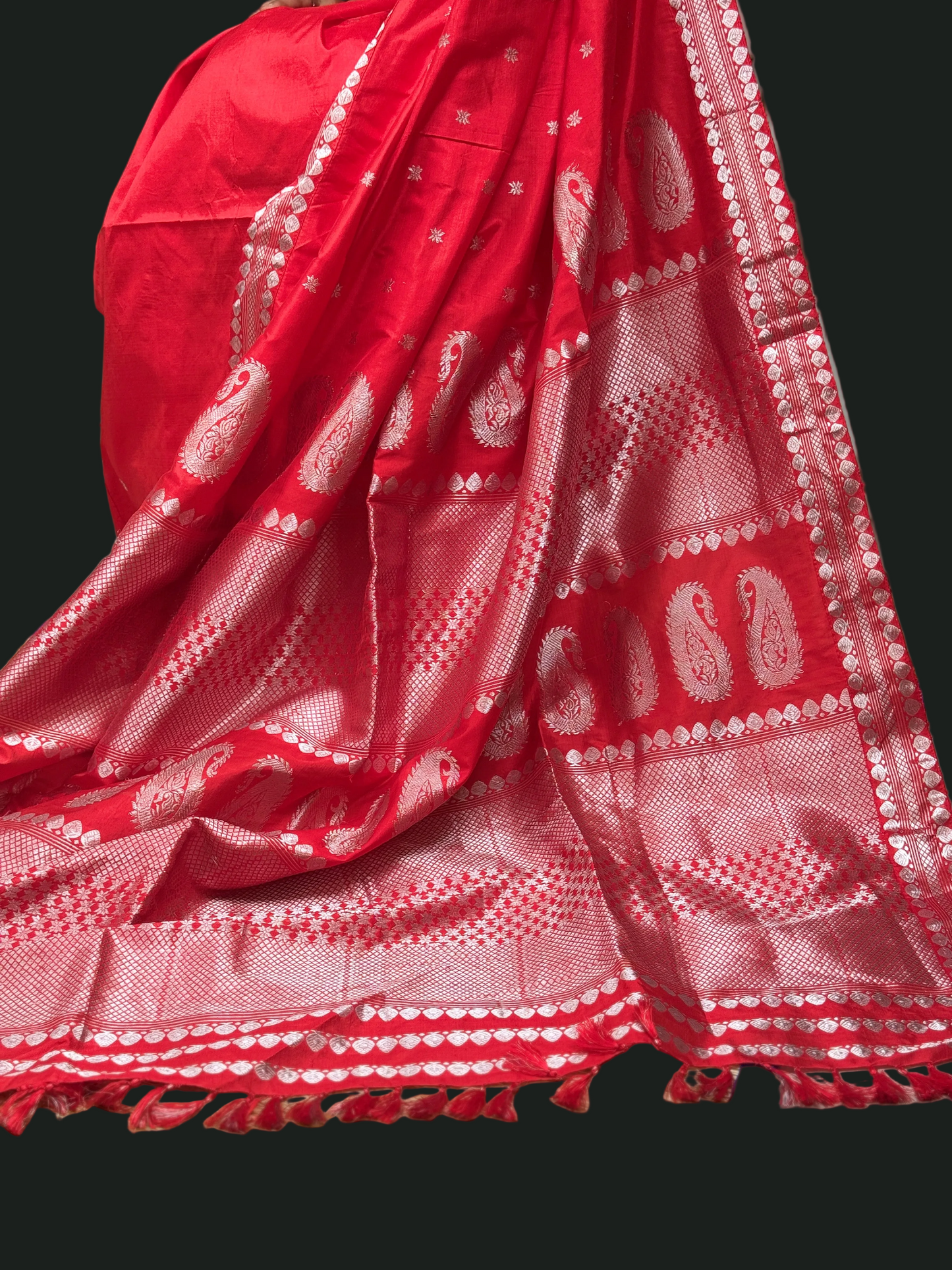 Shubhra: Red Handwoven Paat Silk Saree