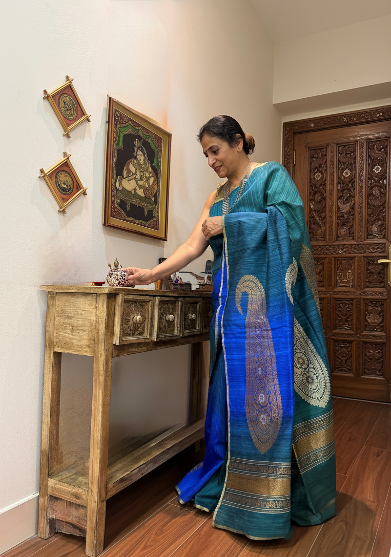 Neelambari: Blue Handwoven Silk Banarasi Saree