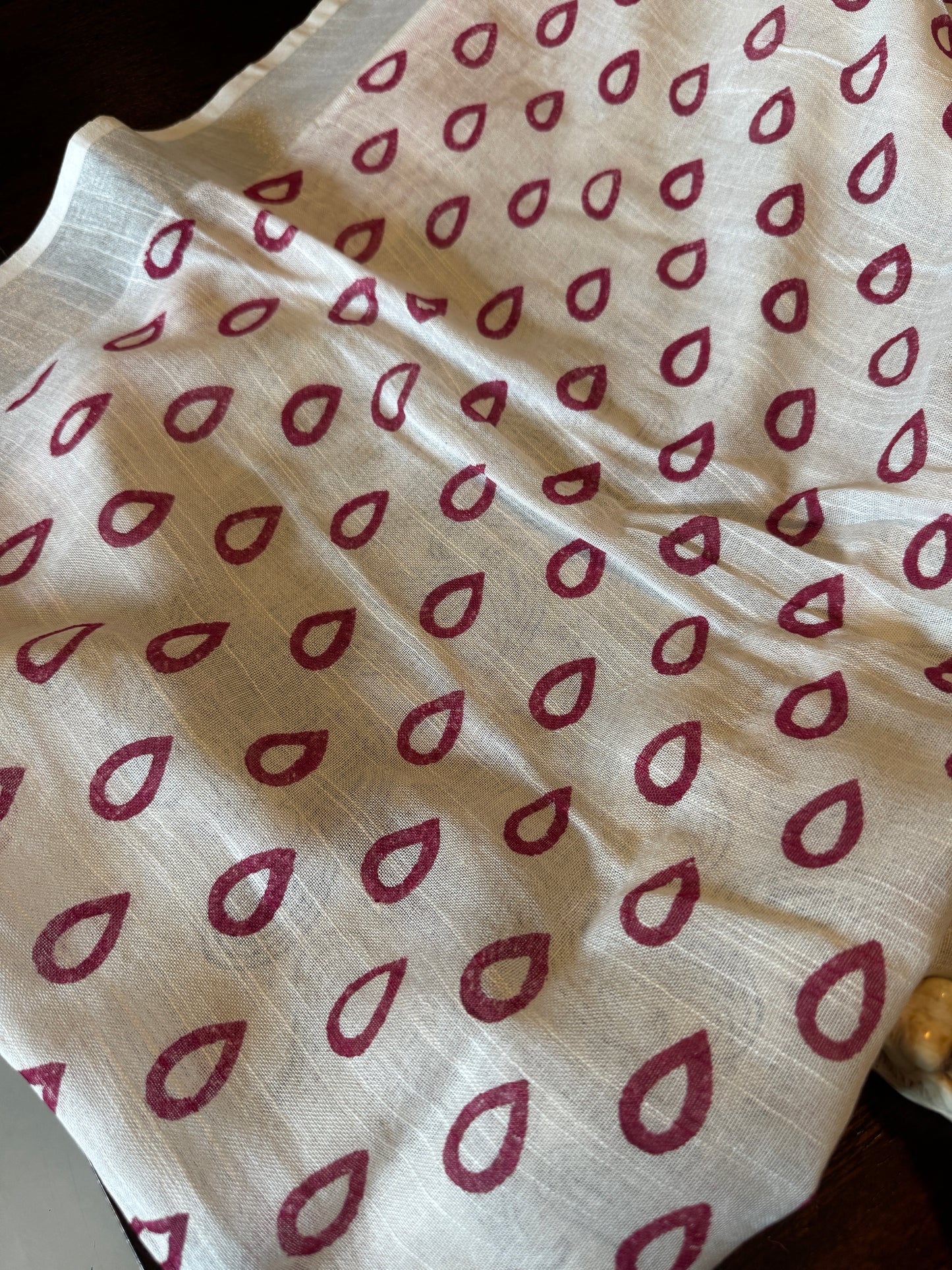 Sohini: White Linen Sanganeri Block Print Saree