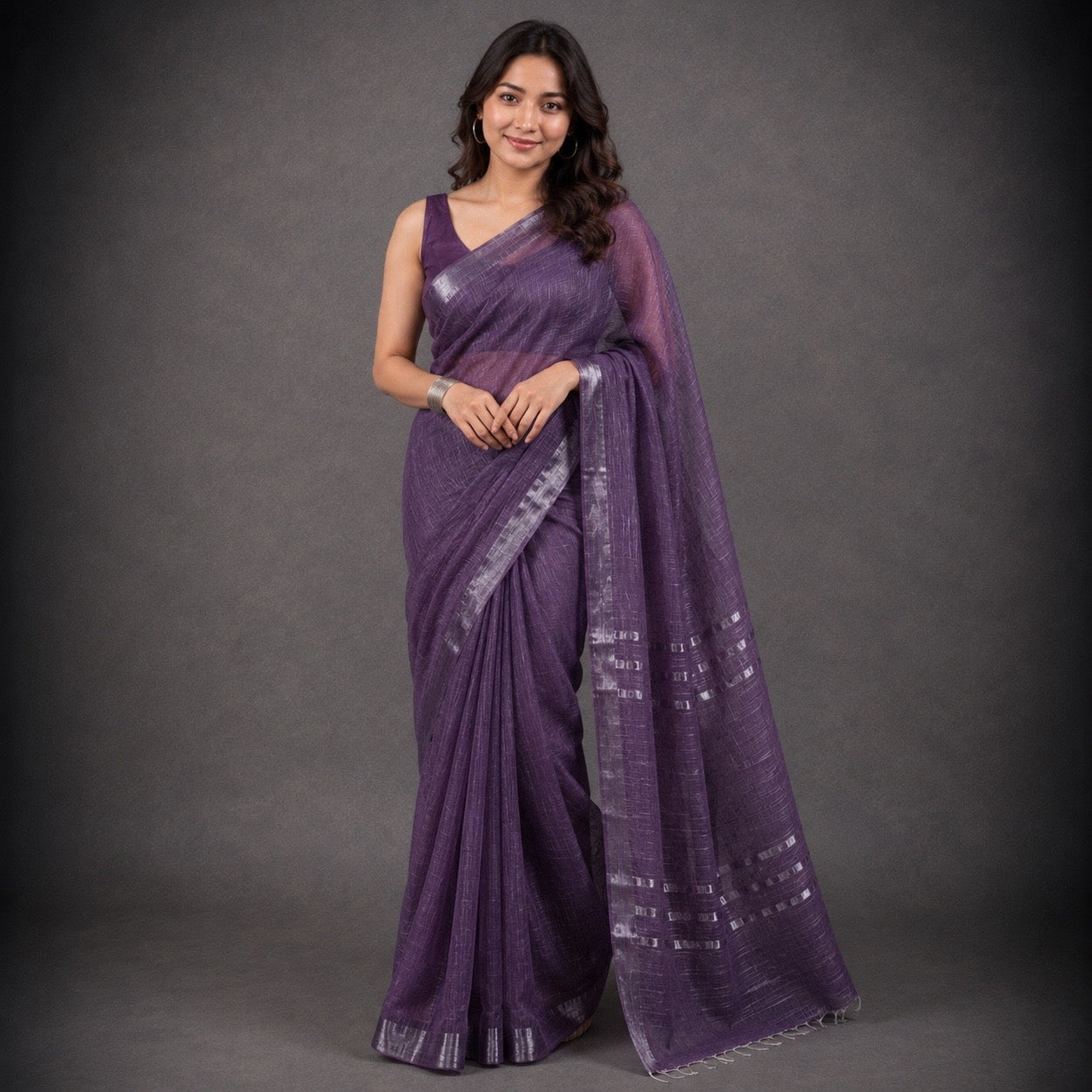 Anvika: Purple Linen Saree