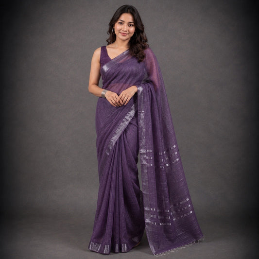 Anvika: Purple Linen Saree