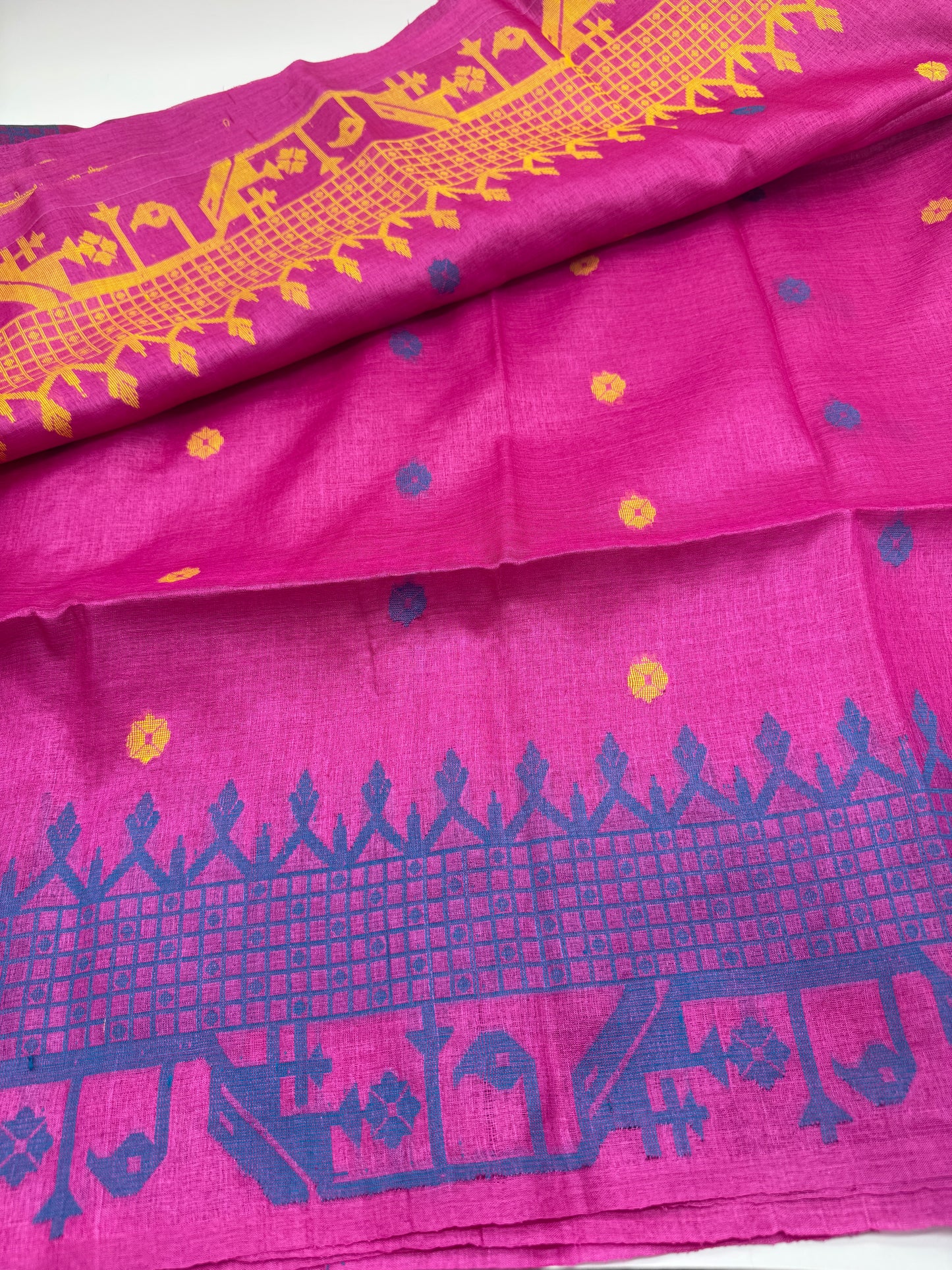 Ava: Pink Handwoven Tussar Silk Jamdani Saree