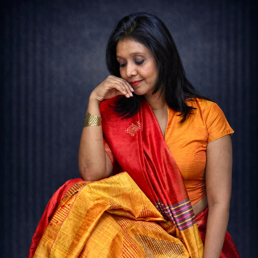 Golden Raga: Red Ghicha Silk Saree