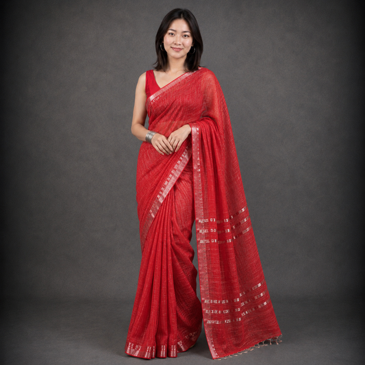 Pritha: Red Linen Saree