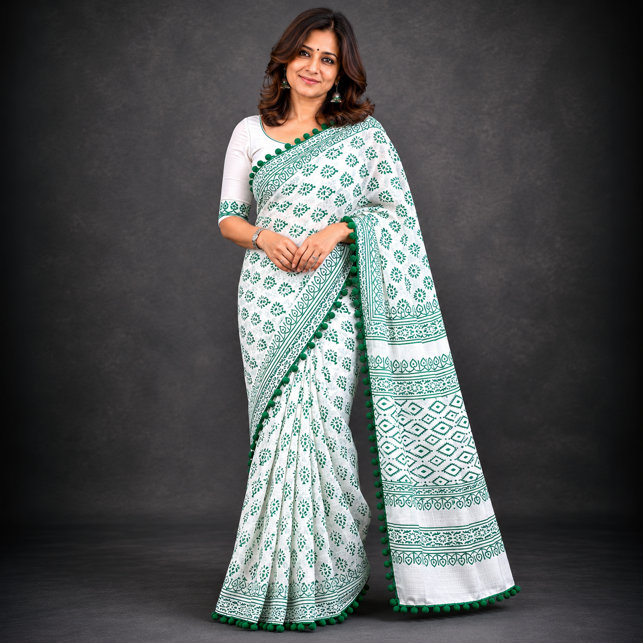 Trisha: White Cotton Sanganeri Block Print Saree