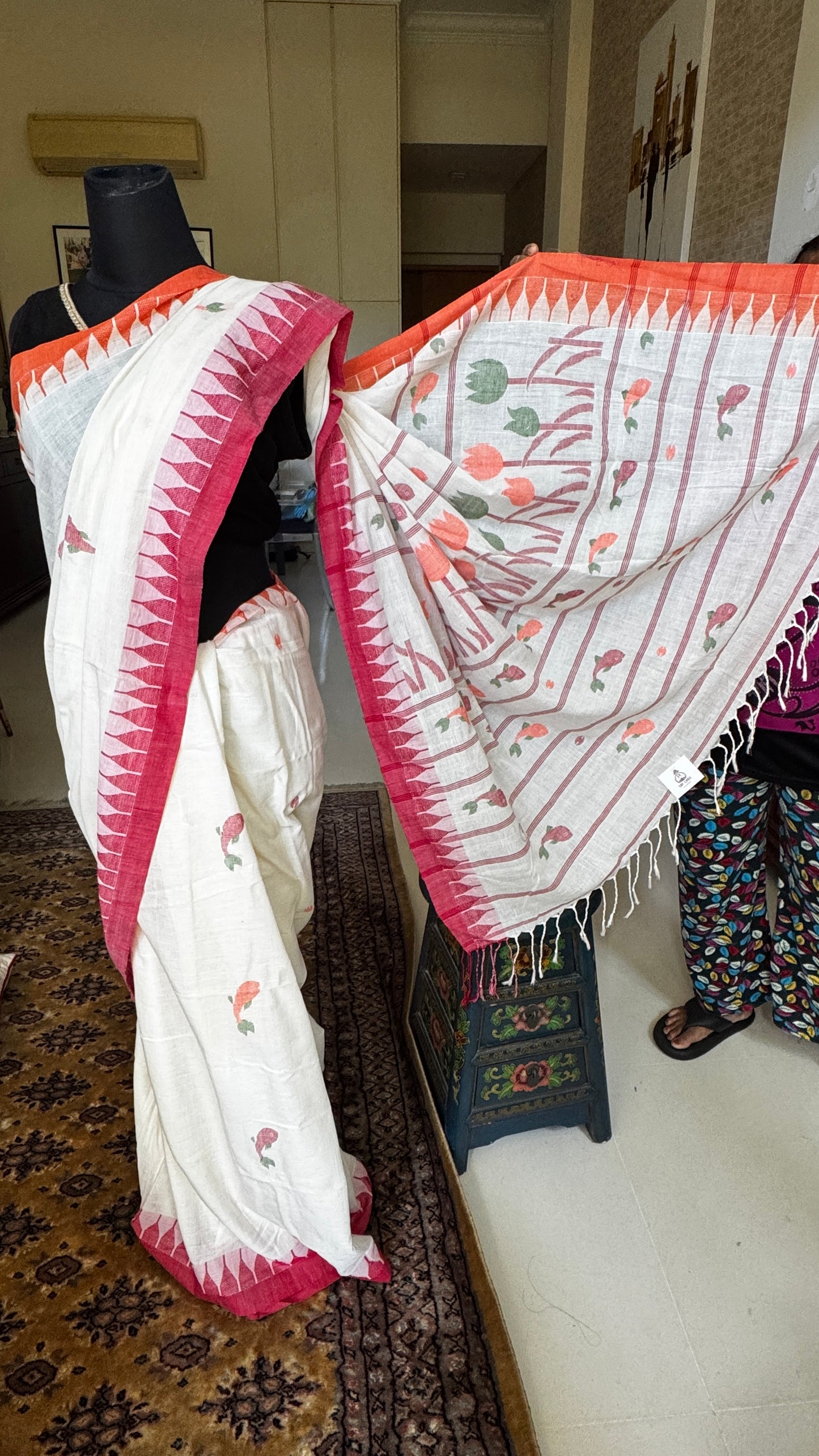 White Cotton Handloom Manipuri Saree