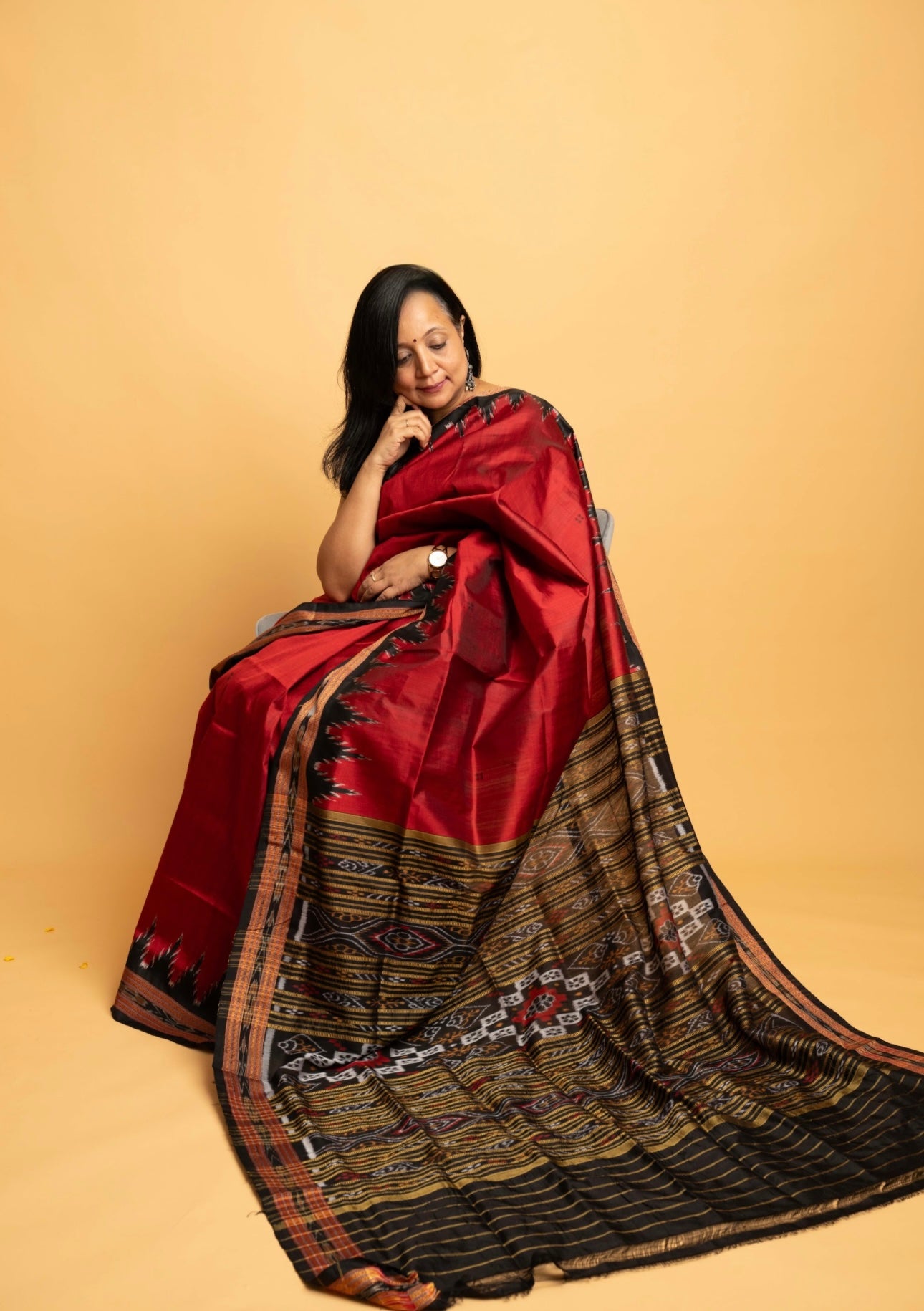 Agnija: Red Sambalpuri Ikkat Saree