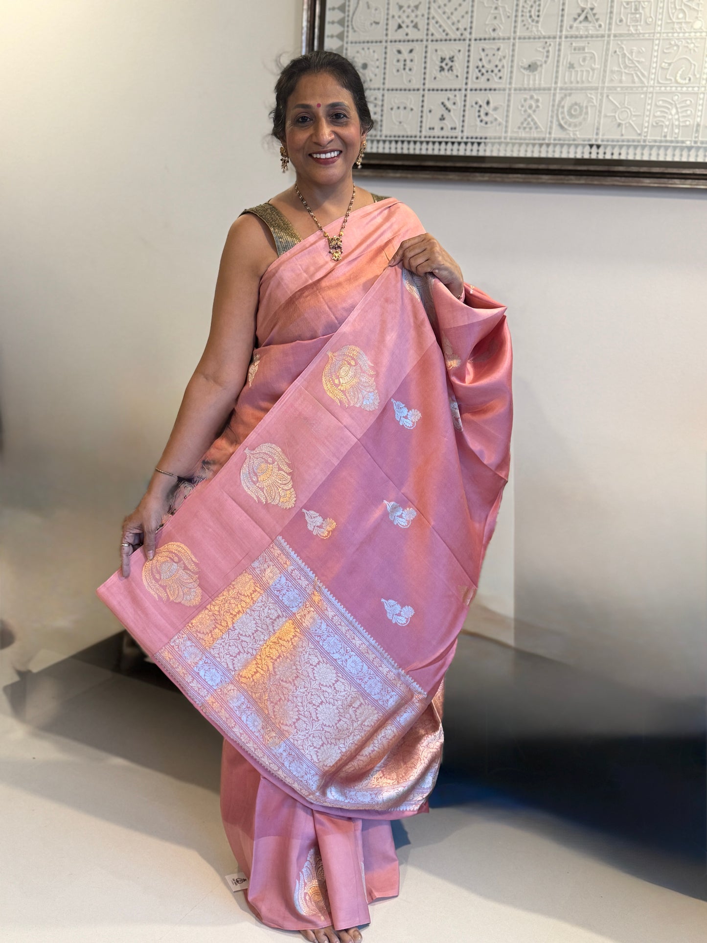 Gulnaar Blush: Pink Banarasi Katan Silk Saree