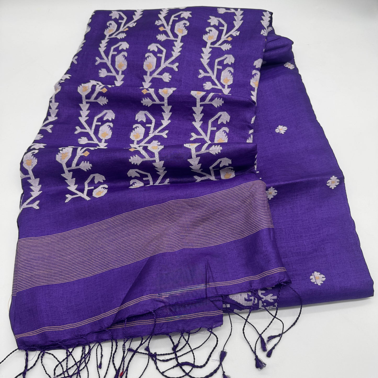 Amethyst: Purple Tussar Silk Jamdani Saree