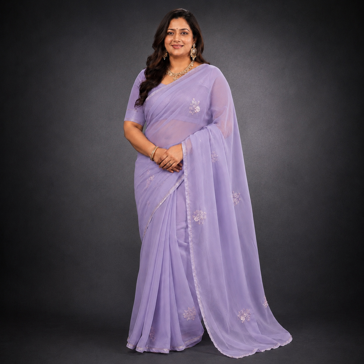 Surabhi: Lavender Chiffon Saree with Embroidery