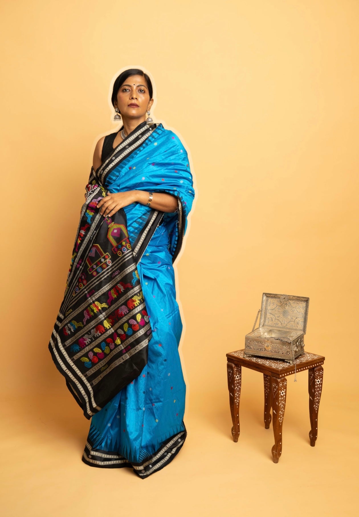 Neel Dolabedi: Blue Handwoven Dolabedi Silk Saree